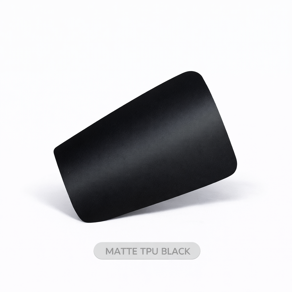 Black matte TPU material sample on a white background