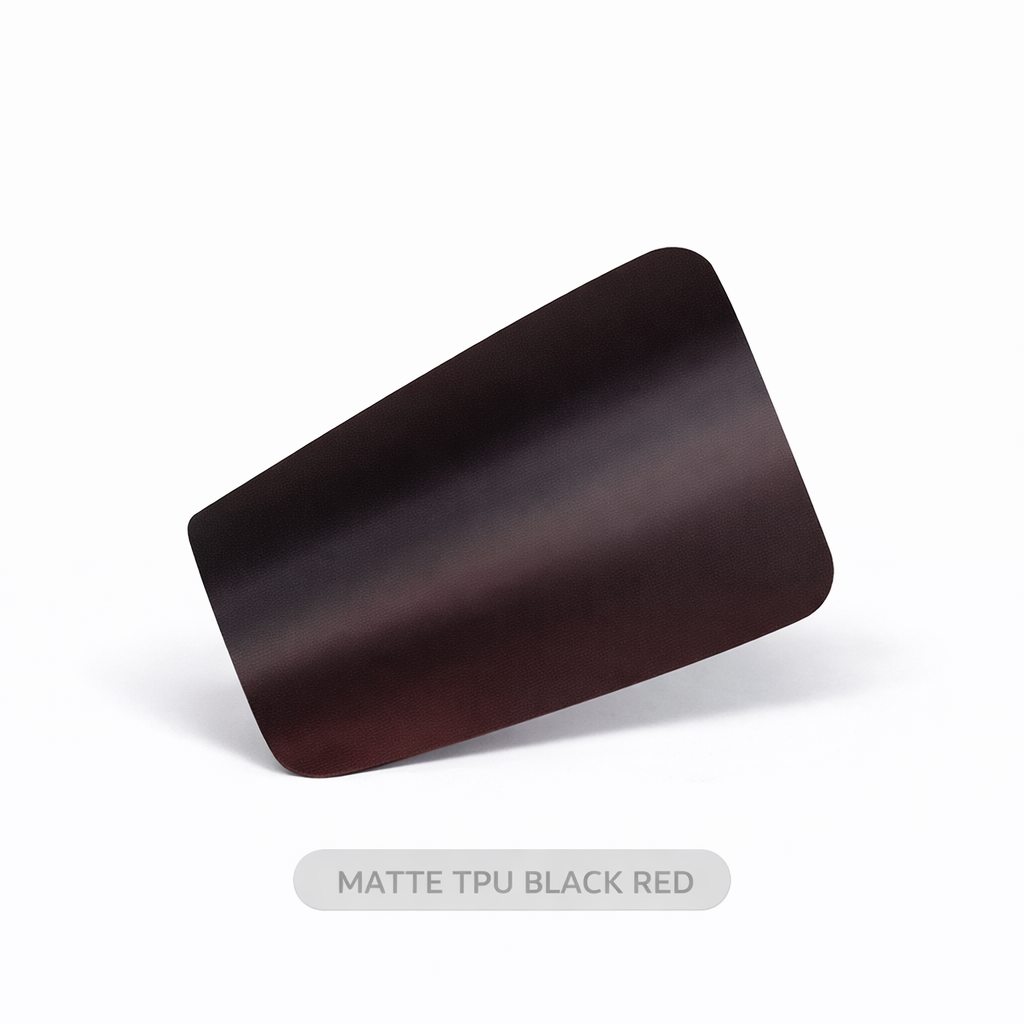 Matte TPU black red phone case on a white background