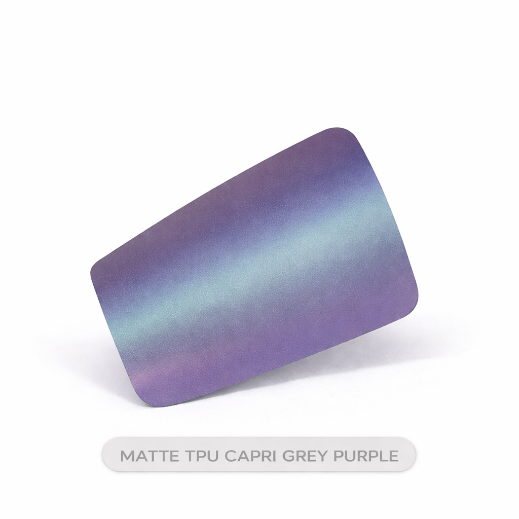 Gradient purple and gray TPU material on a white background
