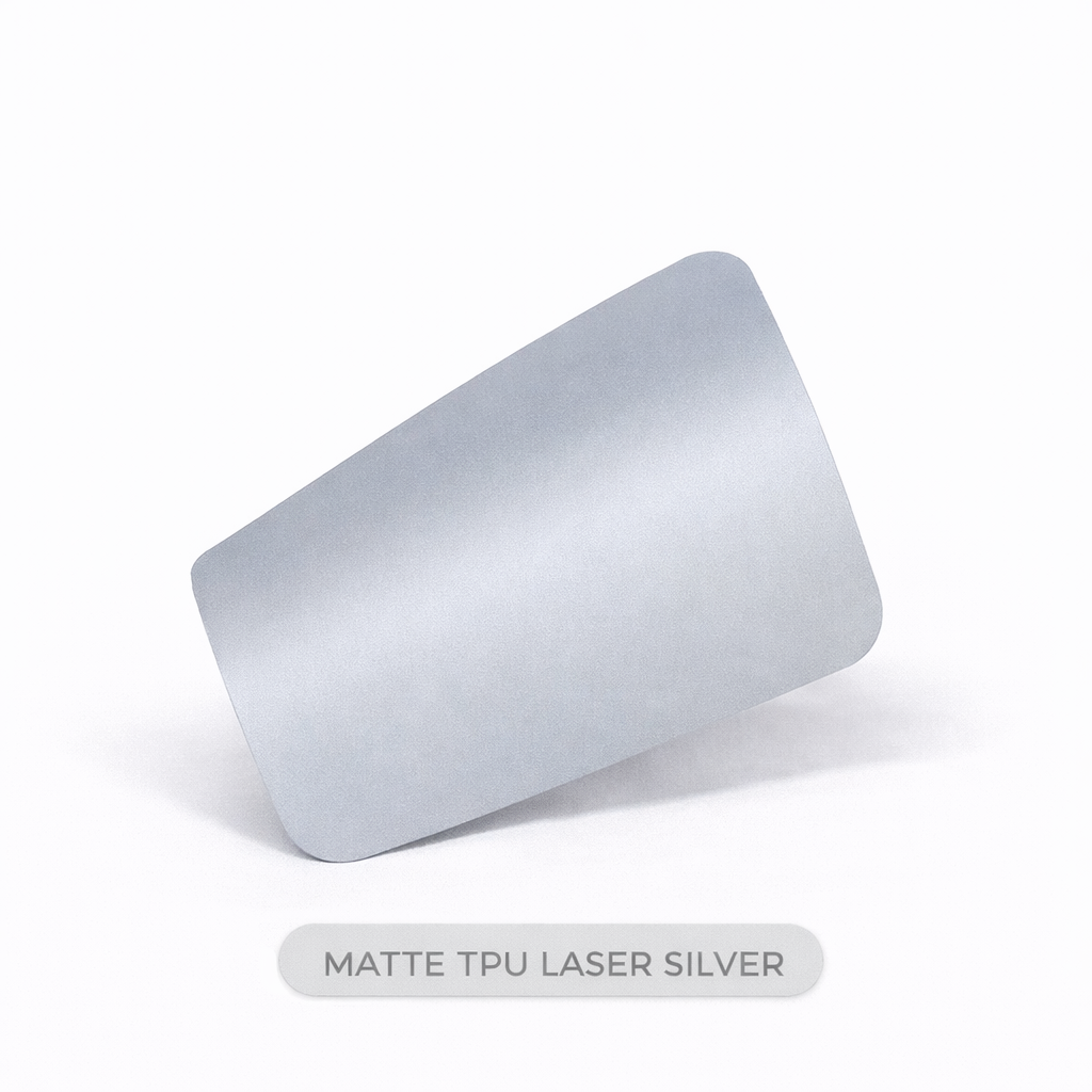 Matte TPU laser silver product on a white background
