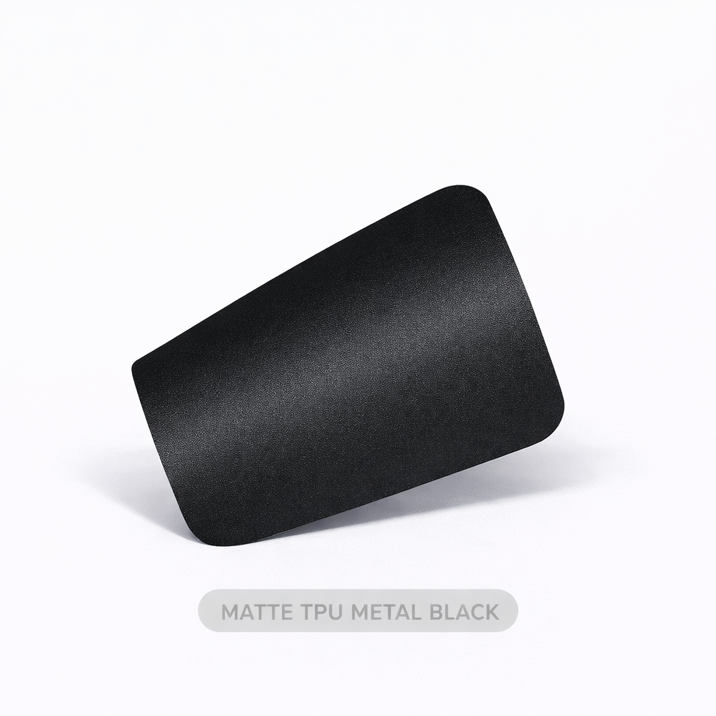 Black TPU material sample on a white background
